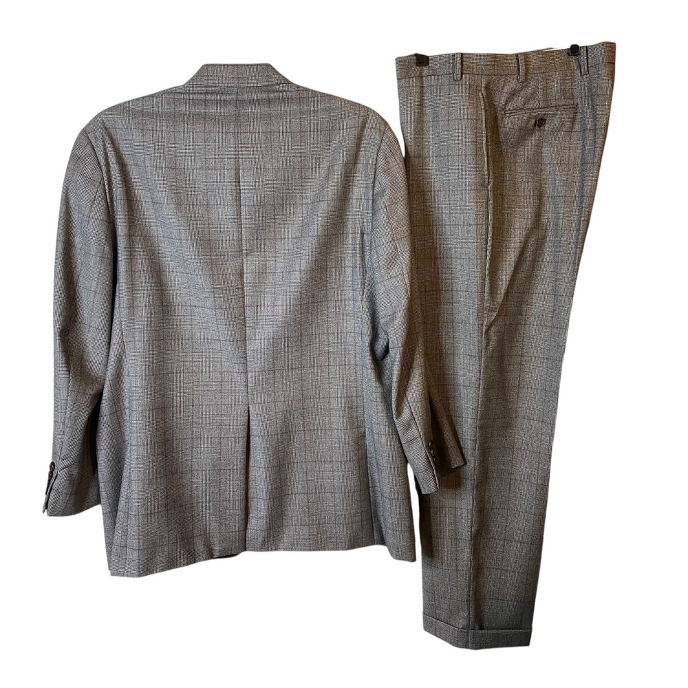 Ralph Lauren Mens 44L Grey Glen Plaid 100% Wool 2-Button Suit Cuffed 38x31 - Picture 2 of 6